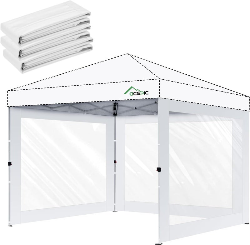 Acepic Clear Canopy Sidewalls for 10x10 Pop Up Tent, Transparent Window Curtain Cloth, 8 Mil PVC Enclosure Fabric with Zipper, 3Pack Sidewalls Only, (White) - Image 1